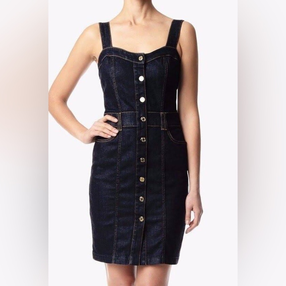NWT 7 For All Mankind Button Front Rinse Runway Stretch Denim Dress, Size Small